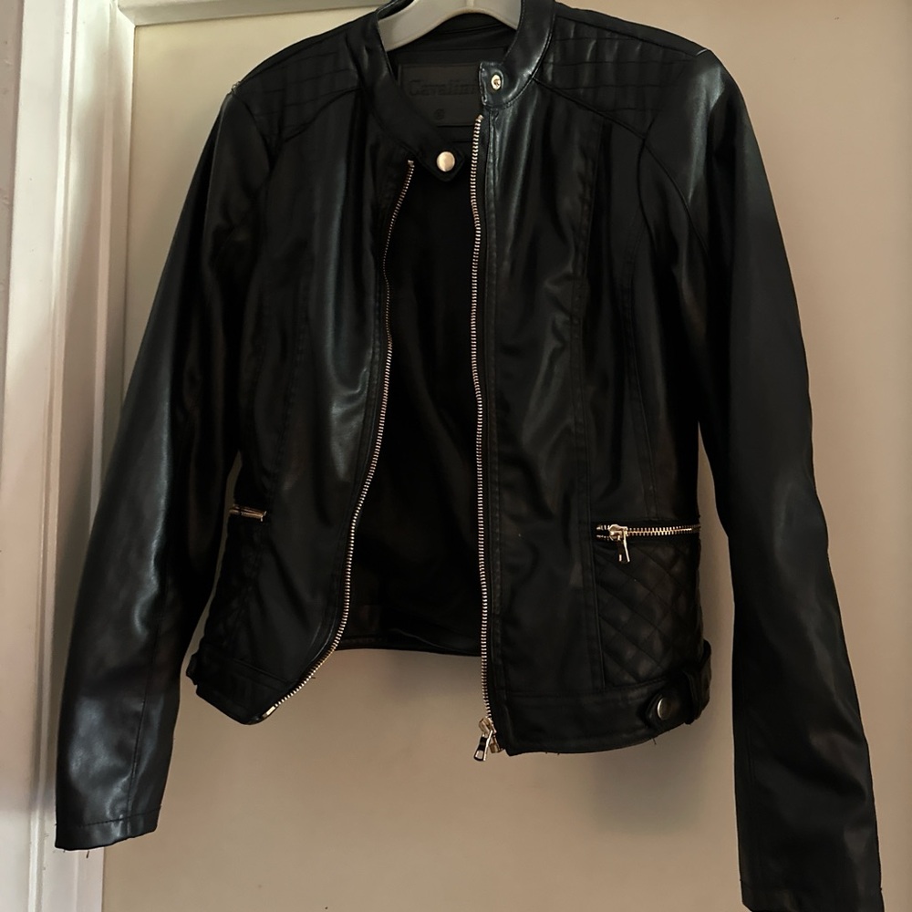 Cavalini Black faux Leather Jacket with Quilted Accents